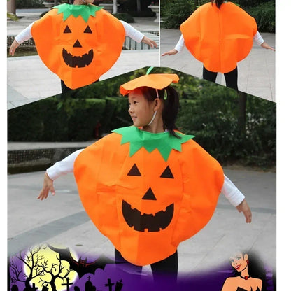 Halloween Pumpkin Costume Set with Hat & Candy Bag for Adults Kids All Match Party Fancy Dress Outfit Halloween Gift Supplies