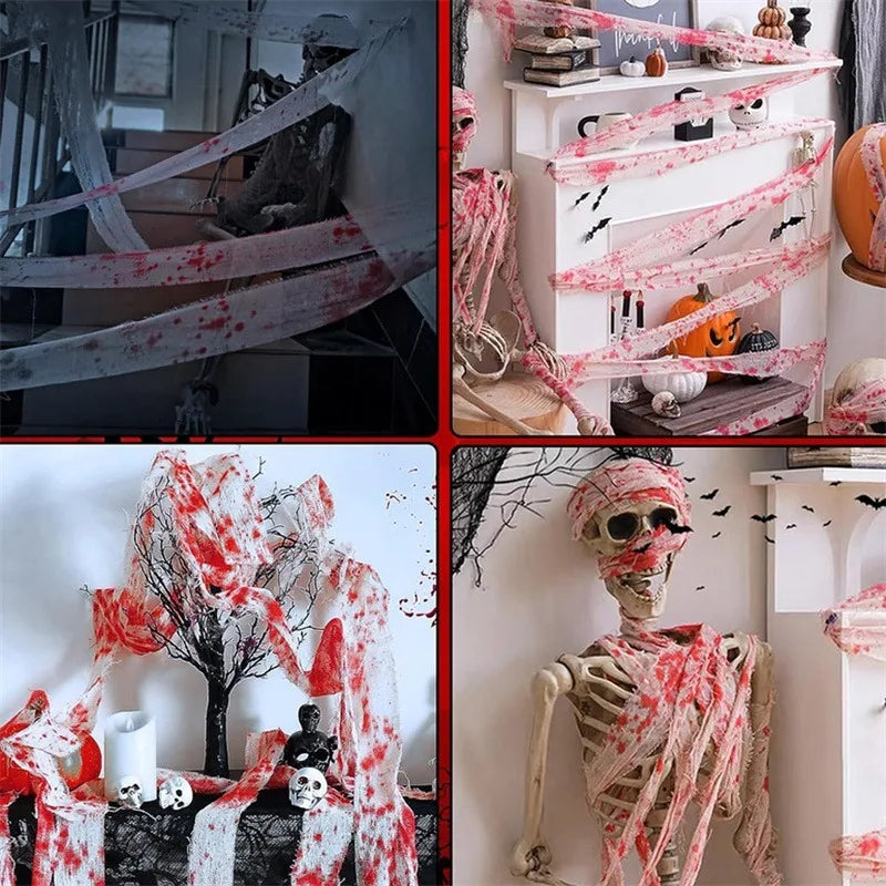 10/15M Halloween Bloody Cloth Strips Blood Gauze Bandage Haunted House Secret Room Horror Party Halloween Scene Decoration Props