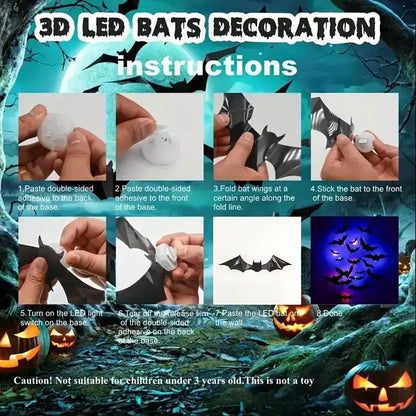Halloween LED Night Light 3D Stereoscopic Bat Wall Decal PET Material Festival Party Home Wall Decoration Lamp