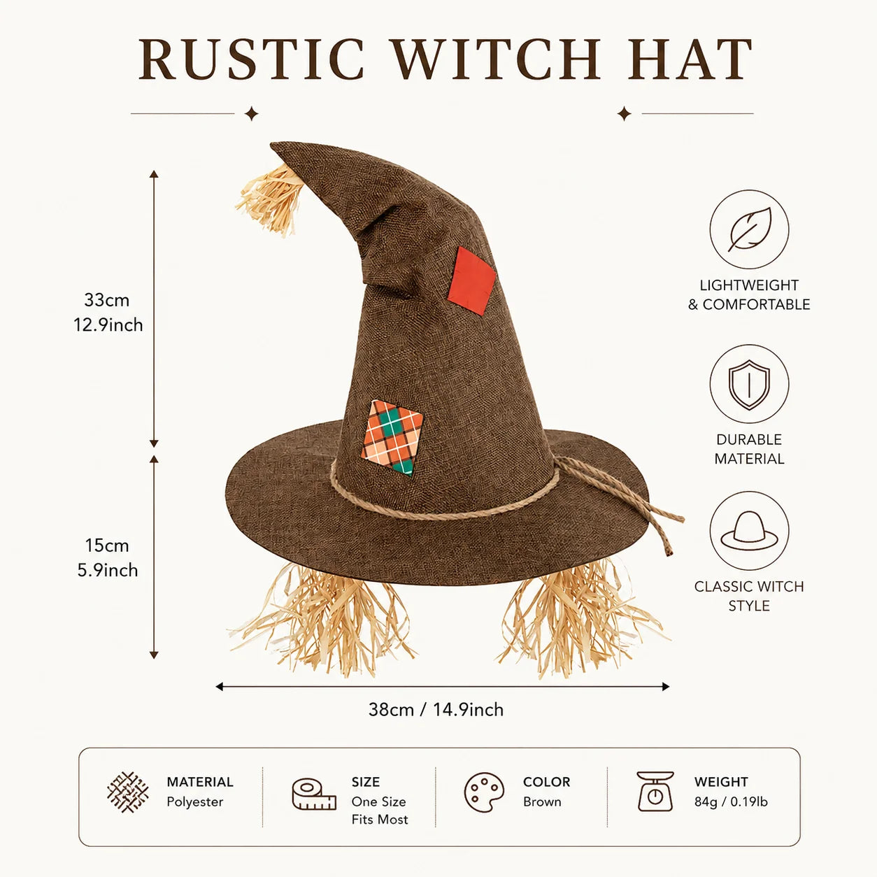 Halloween Witch Hat for Women, Pumpkin Patch Costume Accessory for Fall Festival
