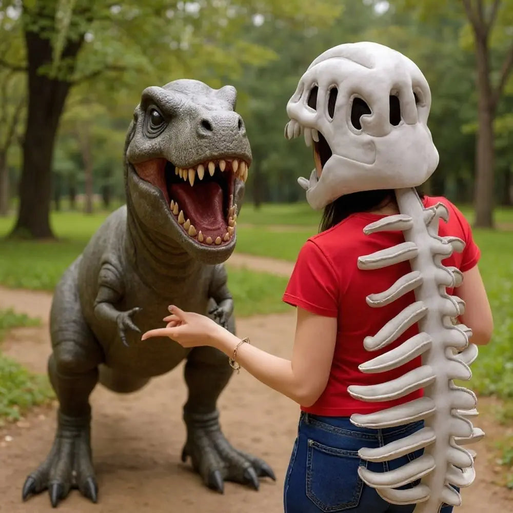 Halloween Cosplay Costume Dinosaur Skeleton Costume Costume Props Stuffed Plush Dinosaur Skeleton Hat Realistic Skeleton Pattern