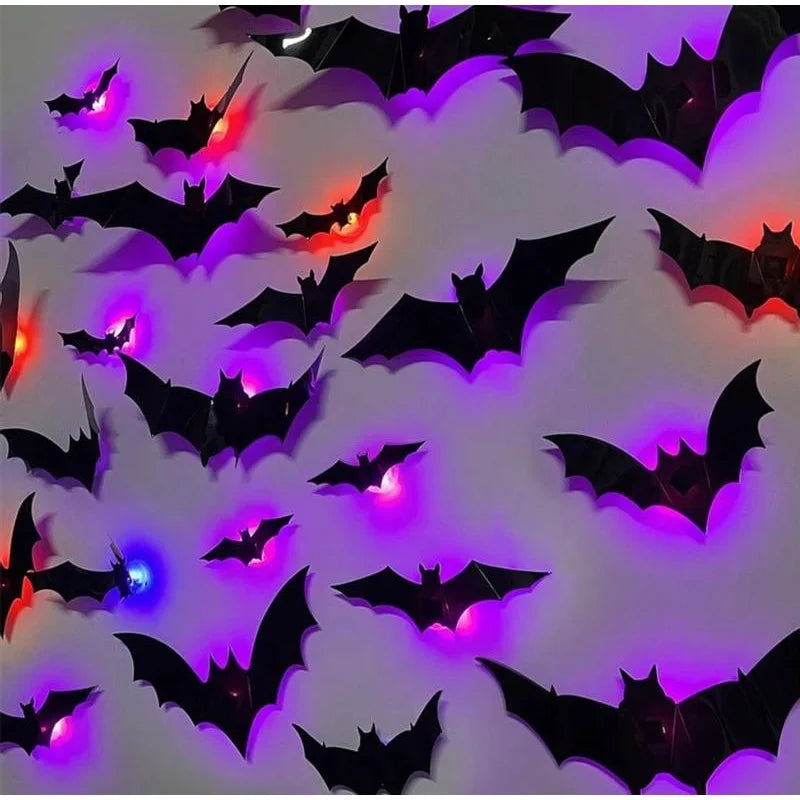 Halloween LED Night Light 3D Stereoscopic Bat Wall Decal PET Material Festival Party Home Wall Decoration Lamp