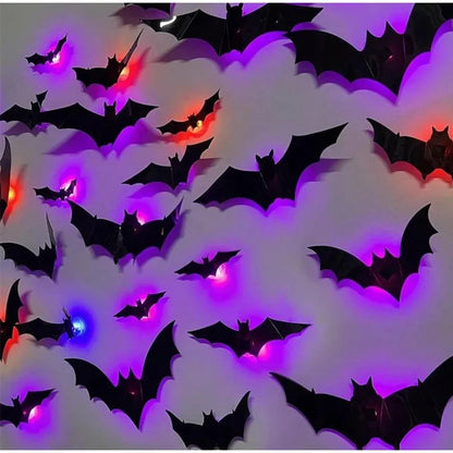 Halloween LED Night Light 3D Stereoscopic Bat Wall Decal PET Material Festival Party Home Wall Decoration Lamp