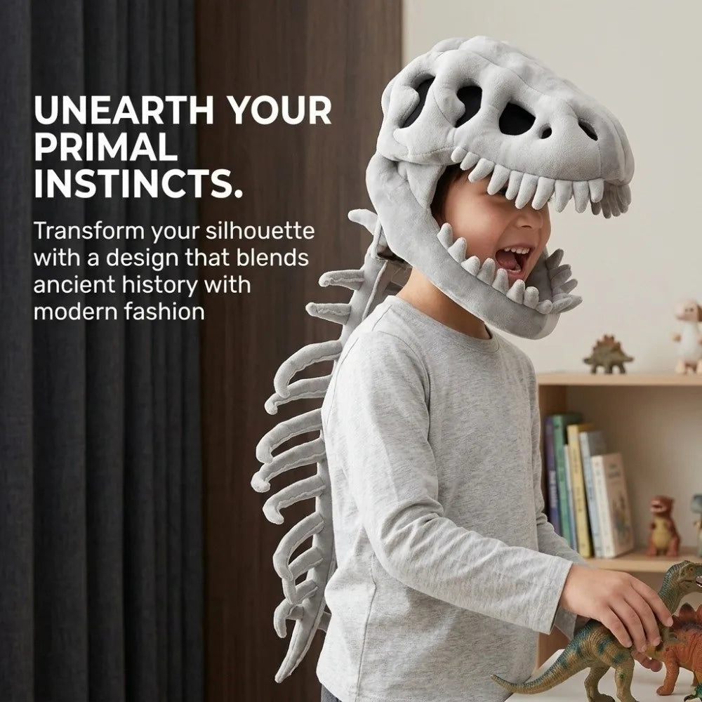 Halloween Cosplay Costume Dinosaur Skeleton Costume Costume Props Stuffed Plush Dinosaur Skeleton Hat Realistic Skeleton Pattern