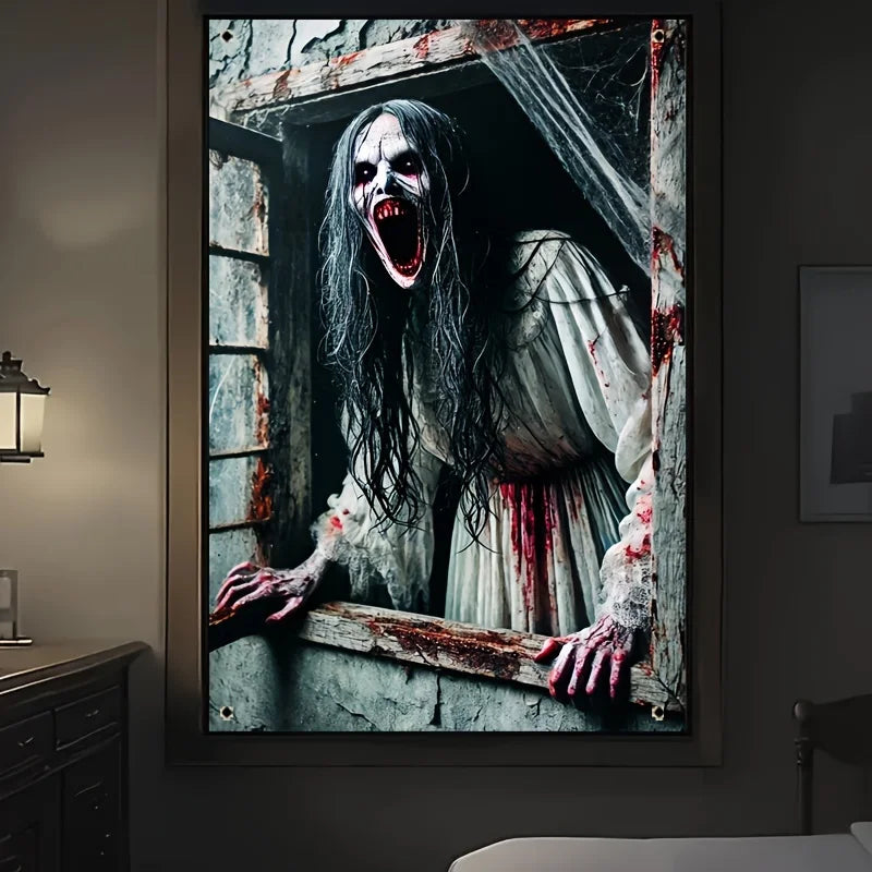Horror skeleton tapestry, Halloween-themed photo background, room, garden, party supplies, Halloween decorations