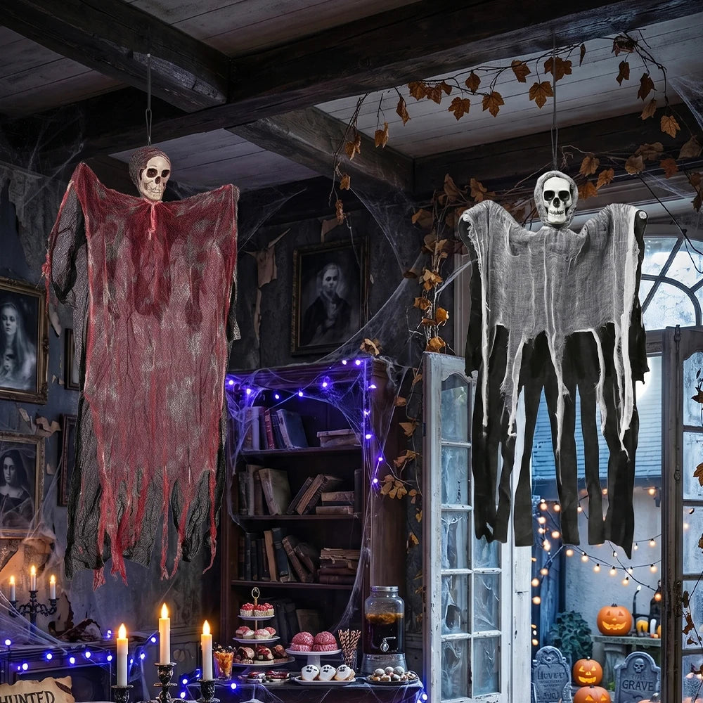 Halloween Horror Skeleton Ghost Outdoor Haunted House Ornaments Corpse Prop Skull Blood Yarn Ghostface Pendant Halloween Decor