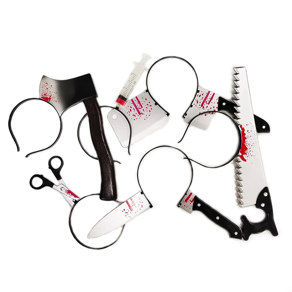 Halloween Hair Hoop Horror Blood Fake Ax Saws Knife Gothic Headband Halloween Party Masquerade Cosplay Prop Decor Accessories