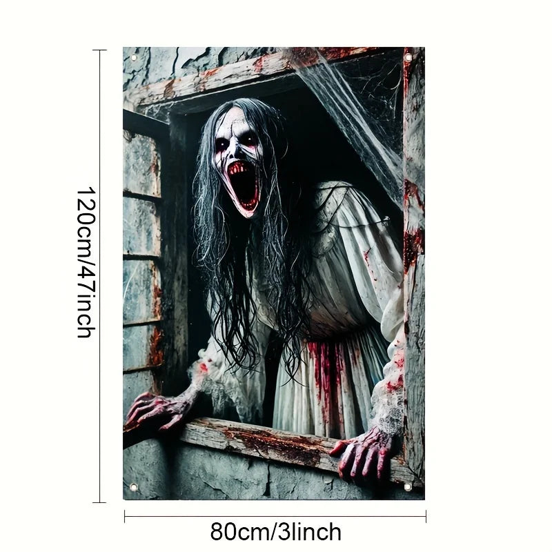 Horror skeleton tapestry, Halloween-themed photo background, room, garden, party supplies, Halloween decorations