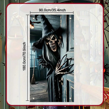 Halloween door decoration, terrifying skeleton monster opens the door, suitable for home, kitchen, porch, garden party