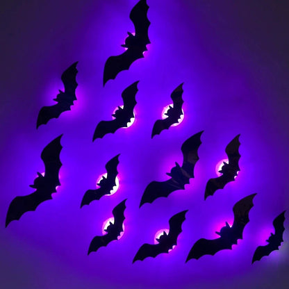 Halloween LED Night Light 3D Stereoscopic Bat Wall Decal PET Material Festival Party Home Wall Decoration Lamp