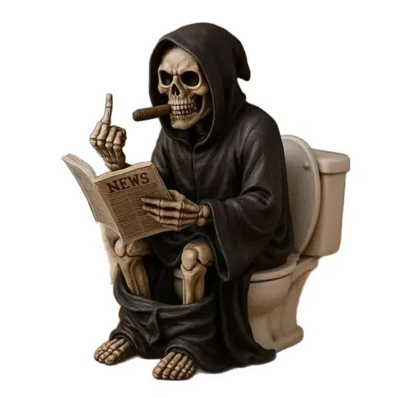 Halloween Toilet Grim Reaper Figurine Home Decor Resin Sculpture Middle Finger Decoration Crafts Figurines