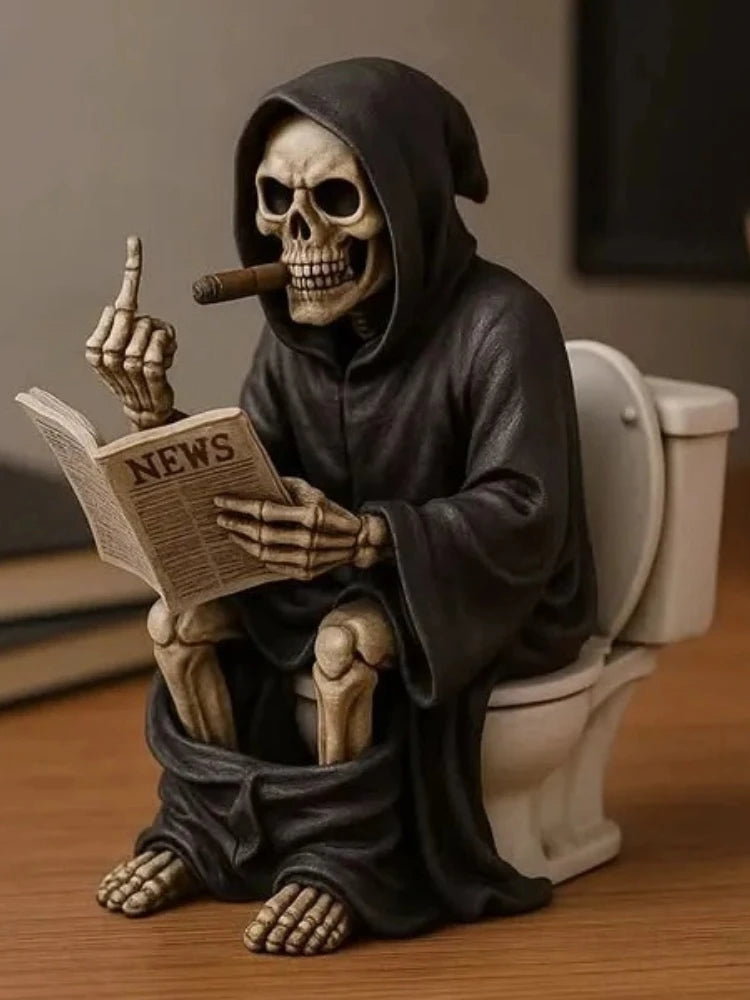 Halloween Toilet Grim Reaper Figurine Home Decor Resin Sculpture Middle Finger Decoration Crafts Figurines