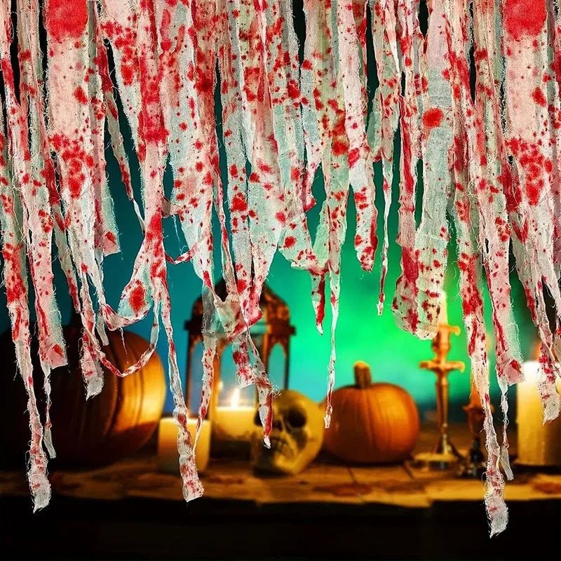 10/15M Halloween Bloody Cloth Strips Blood Gauze Bandage Haunted House Secret Room Horror Party Halloween Scene Decoration Props
