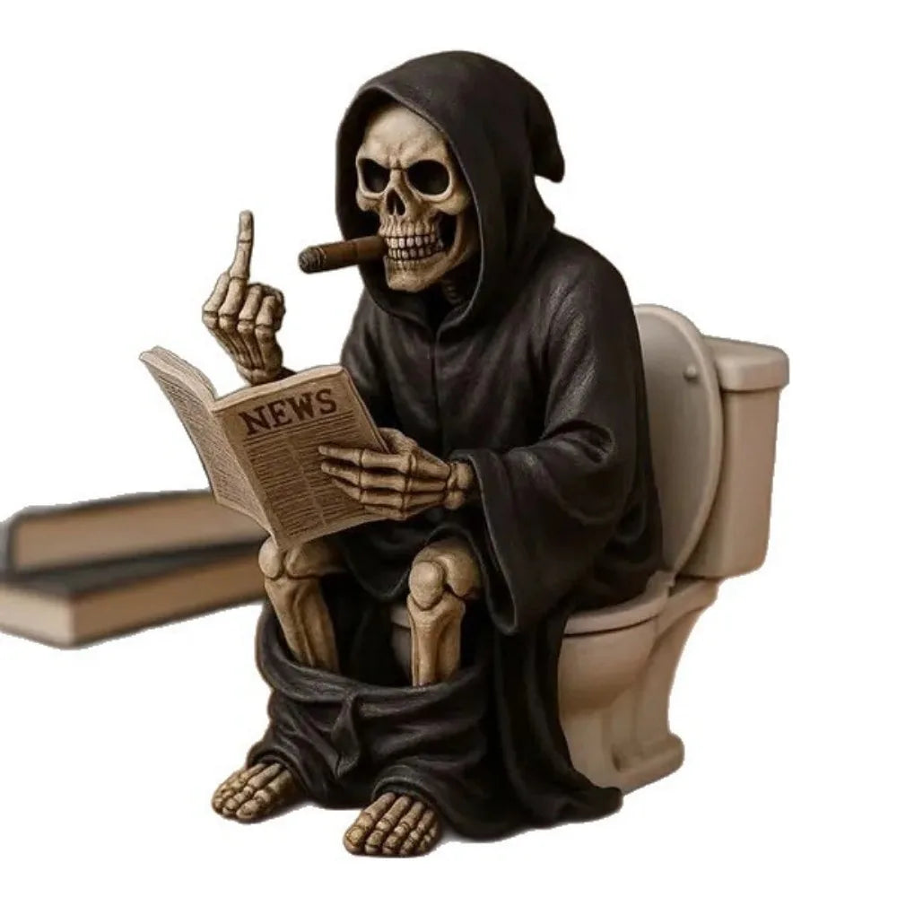 Halloween Toilet Grim Reaper Figurine Home Decor Resin Sculpture Middle Finger Decoration Crafts Figurines