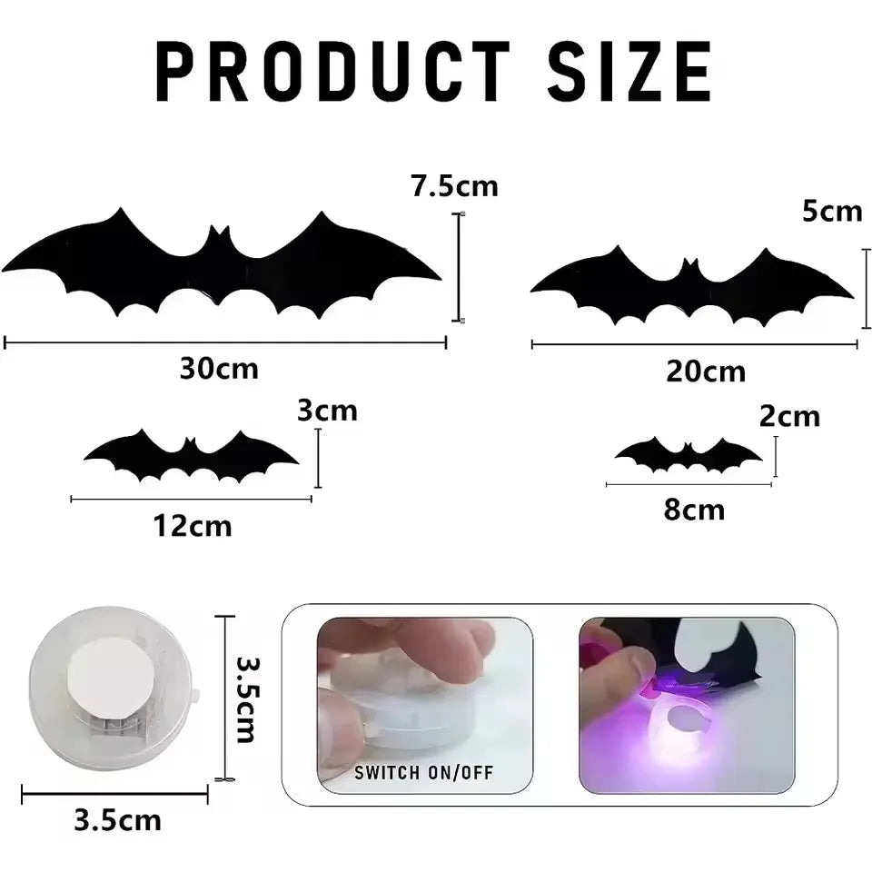 Halloween LED Night Light 3D Stereoscopic Bat Wall Decal PET Material Festival Party Home Wall Decoration Lamp