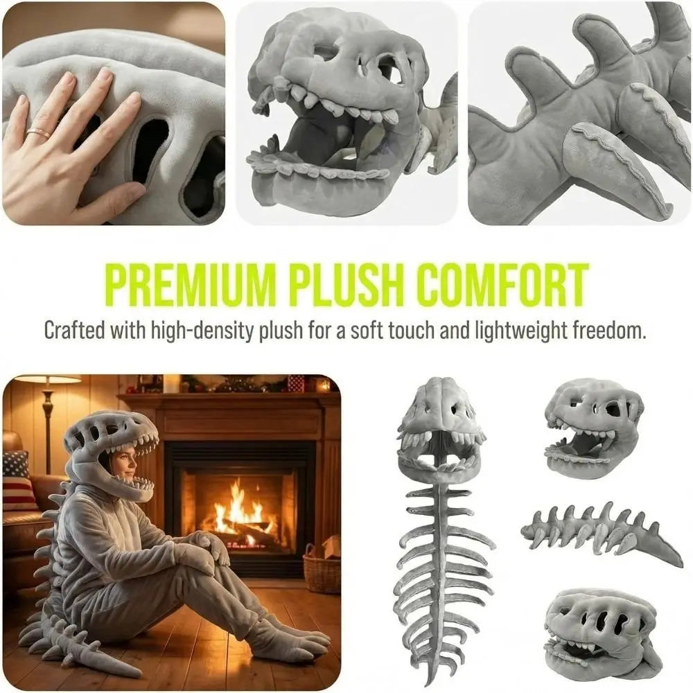 Halloween Cosplay Costume Dinosaur Skeleton Costume Costume Props Stuffed Plush Dinosaur Skeleton Hat Realistic Skeleton Pattern