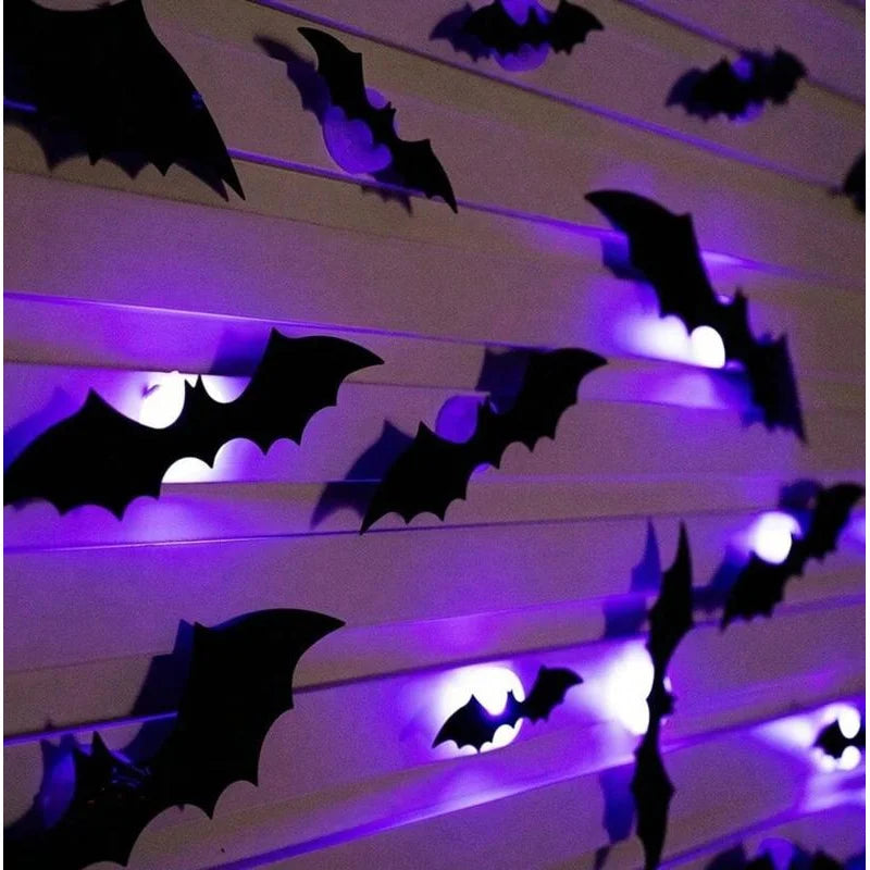 Halloween LED Night Light 3D Stereoscopic Bat Wall Decal PET Material Festival Party Home Wall Decoration Lamp
