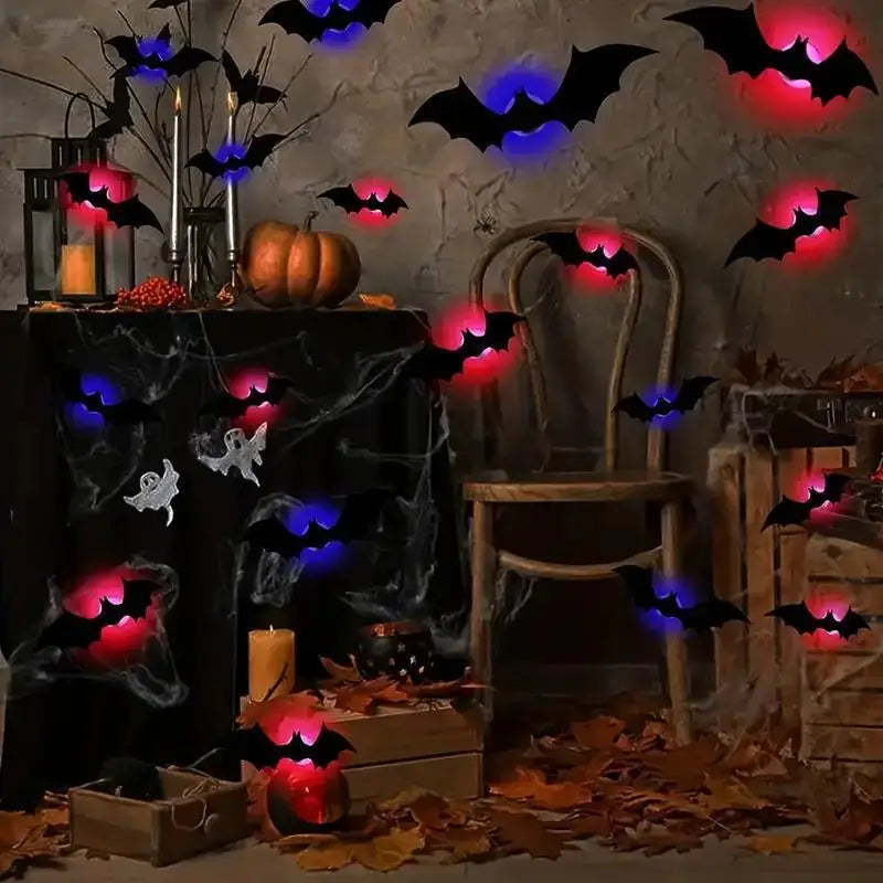 Halloween LED Night Light 3D Stereoscopic Bat Wall Decal PET Material Festival Party Home Wall Decoration Lamp