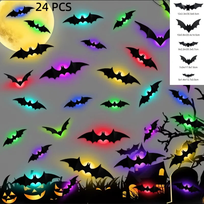 Halloween LED Night Light 3D Stereoscopic Bat Wall Decal PET Material Festival Party Home Wall Decoration Lamp