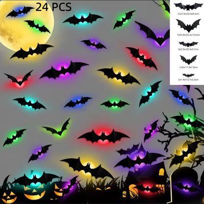 Halloween LED Night Light 3D Stereoscopic Bat Wall Decal PET Material Festival Party Home Wall Decoration Lamp