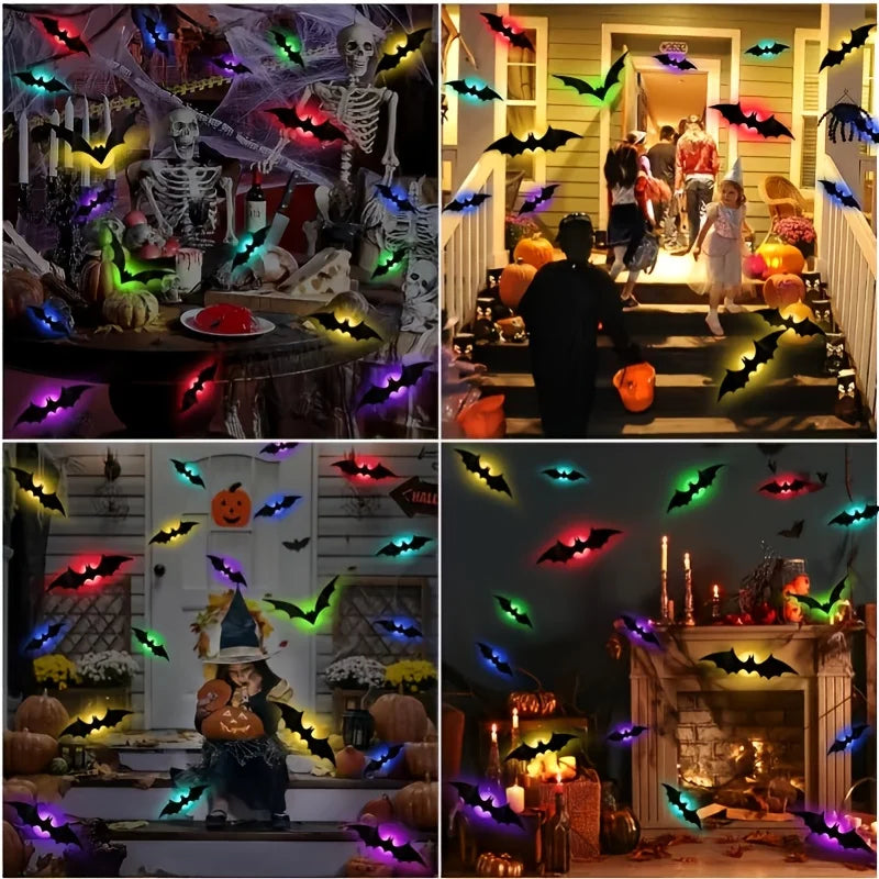 Halloween LED Night Light 3D Stereoscopic Bat Wall Decal PET Material Festival Party Home Wall Decoration Lamp