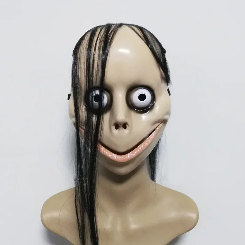 Halloween Horror with Long Hair Cosplay Female Ghost Mask Roleplay MO Masks Funny Mask V-shaped Mouth Mask Party Tricky Toys