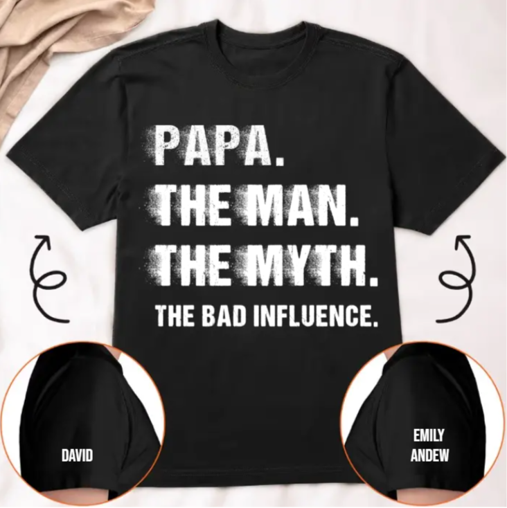 Grandpa The Man The Myth The Bad Influence Custom With Grandkids' Names - Up To 12 Names - Personalized Shirt