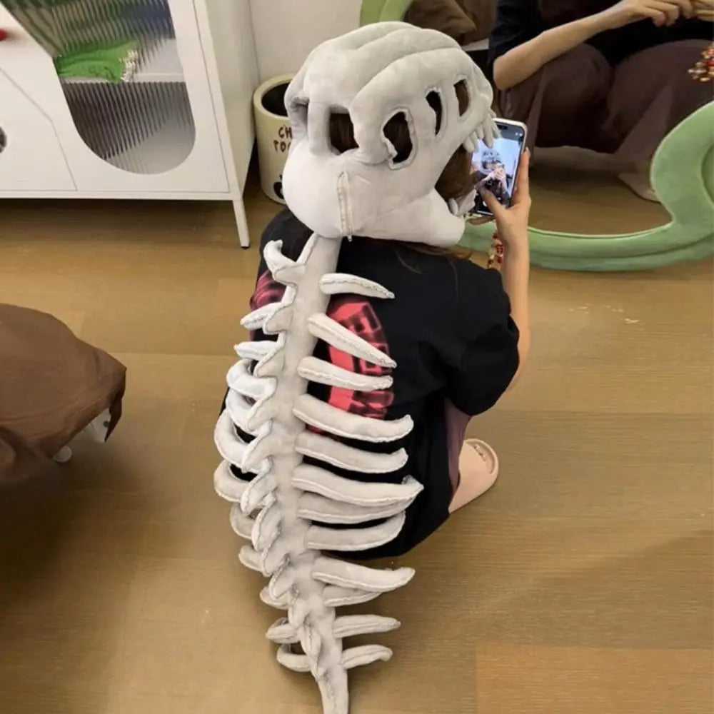 Halloween Cosplay Costume Dinosaur Skeleton Costume Costume Props Stuffed Plush Dinosaur Skeleton Hat Realistic Skeleton Pattern
