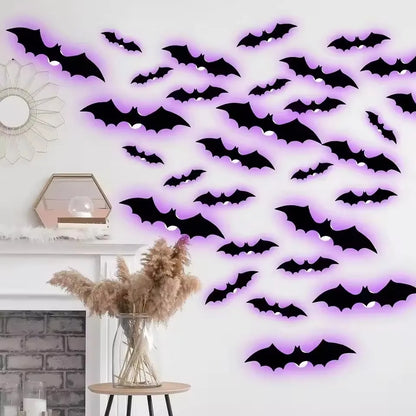 Halloween LED Night Light 3D Stereoscopic Bat Wall Decal PET Material Festival Party Home Wall Decoration Lamp