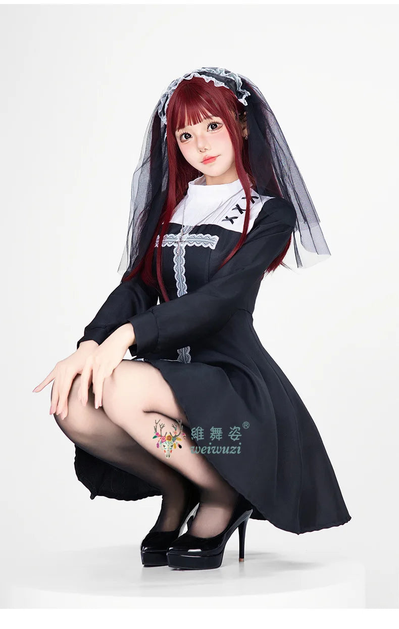Halloween Costume Adult Female Witch Nun Vampire Ghost Bride Gothic Dress Cosplay Costume Theme Party Rave Masquerade Fancy Sexy