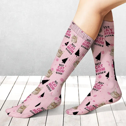 Custom Photo Best Dog Cat Dad Mom Ever Christmas - Personalized Socks