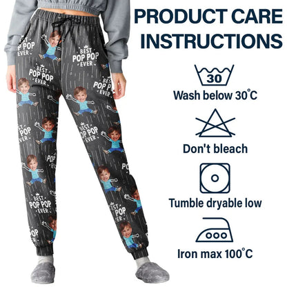 Custom Photo Cute Kids Best Dad Grandpa Ever Rain Pattern - Personalized Pajama Pants