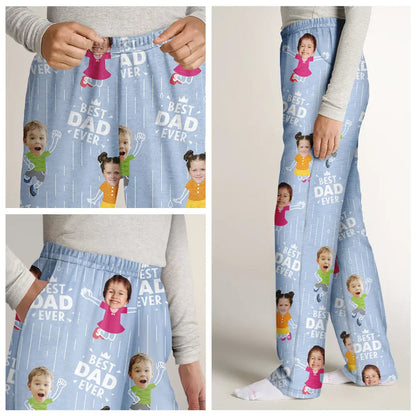 Custom Photo Cute Kids Best Dad Grandpa Ever Rain Pattern - Personalized Pajama Pants