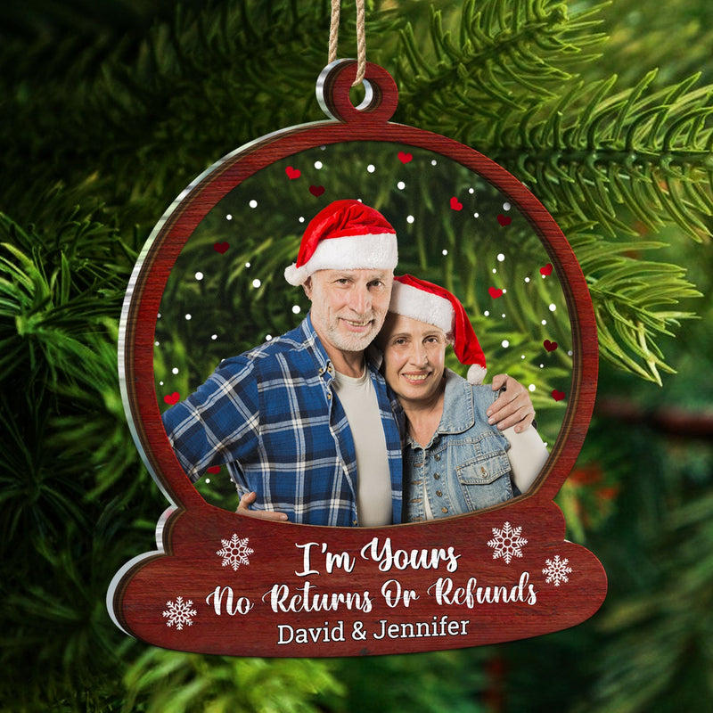 Custom Photo Snow Globe No Returns Or Refunds - Christmas Gift For Couples - Personalized 2-Layered Mix Ornament