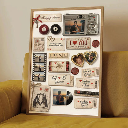 Custom Couple Matchbook Romantic Love Collage - Personalized Poster - Sentimental Gift for him, for her