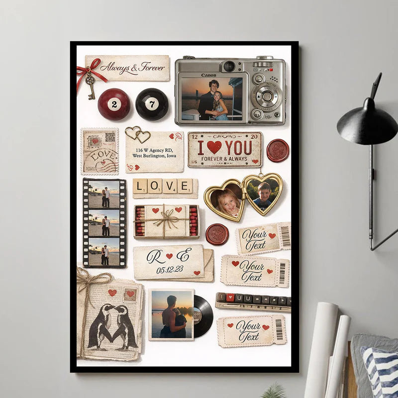 Custom Couple Matchbook Romantic Love Collage - Personalized Poster - Sentimental Gift for him, for her