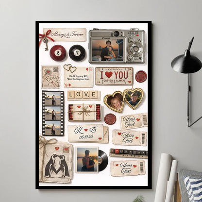 Custom Couple Matchbook Romantic Love Collage - Personalized Poster - Sentimental Gift for him, for her
