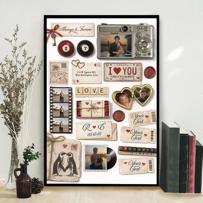 Custom Couple Matchbook Romantic Love Collage - Personalized Poster - Sentimental Gift for him, for her