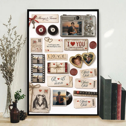 Custom Couple Matchbook Romantic Love Collage - Personalized Poster - Sentimental Gift for him, for her