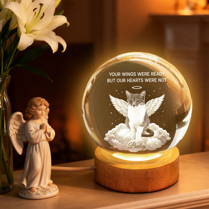 Your Light Will Always Shine in My Heart Pet Memorial - Personalized Crystal Ball LED Night Light - Heartfelt Remembrance Keepsake