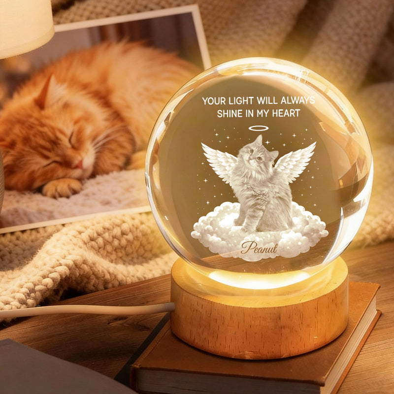 Your Light Will Always Shine in My Heart Pet Memorial - Personalized Crystal Ball LED Night Light - Heartfelt Remembrance Keepsake