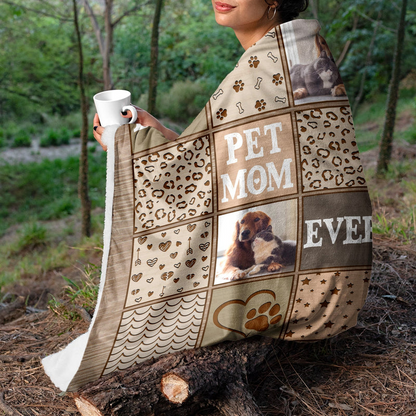 Custom Photo Best Dog Mom Ever - Gift For Pet Lovers - Personalized Fleece, Sherpa Blanket