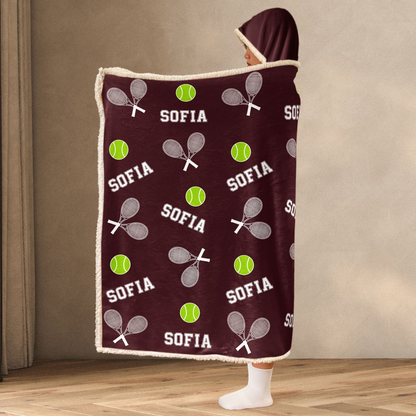 Tennis Custom Name - Personalized Wearable Blanket Hoodie