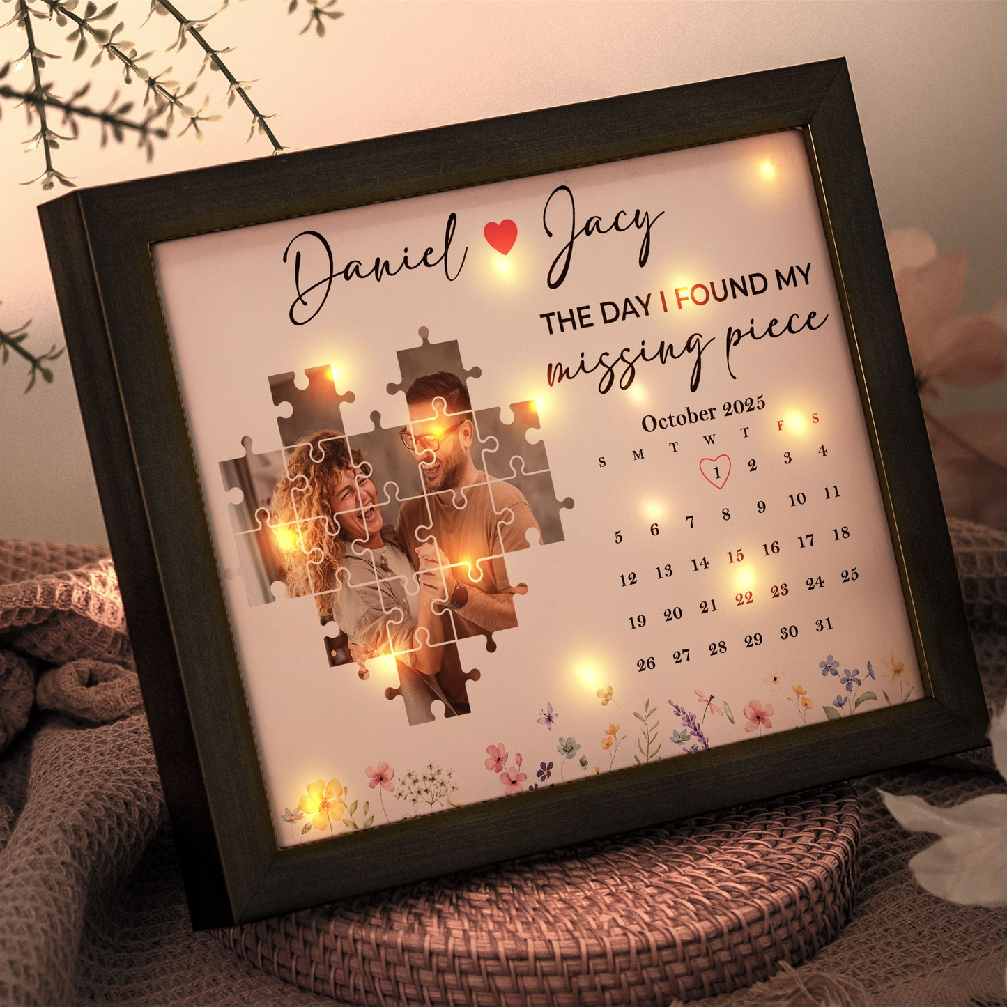 The Day I Found My Missing Piece Anniversary Gift - Personalized Photo LED Shadow Box
