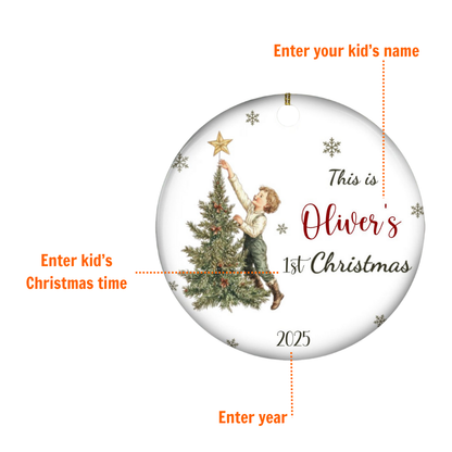 Vintage Style Baby’s Christmas Ceramic Ornament – Personalized Name|3"
