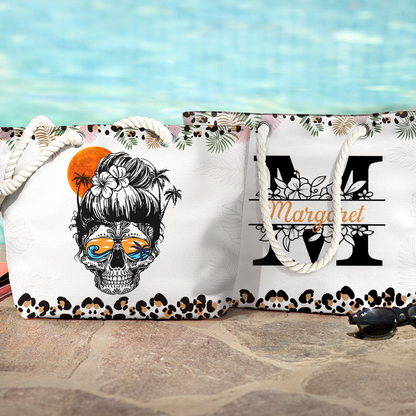 Tropical Skull & Monogram Letter - Personalized Beach Bag