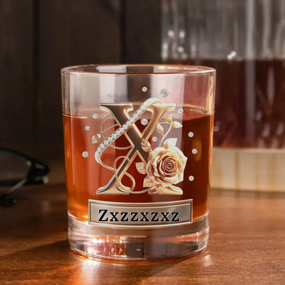 Roses Hold Love, Initials Mark Us - Personalised Old Fashioned Rock Whiskey Glass