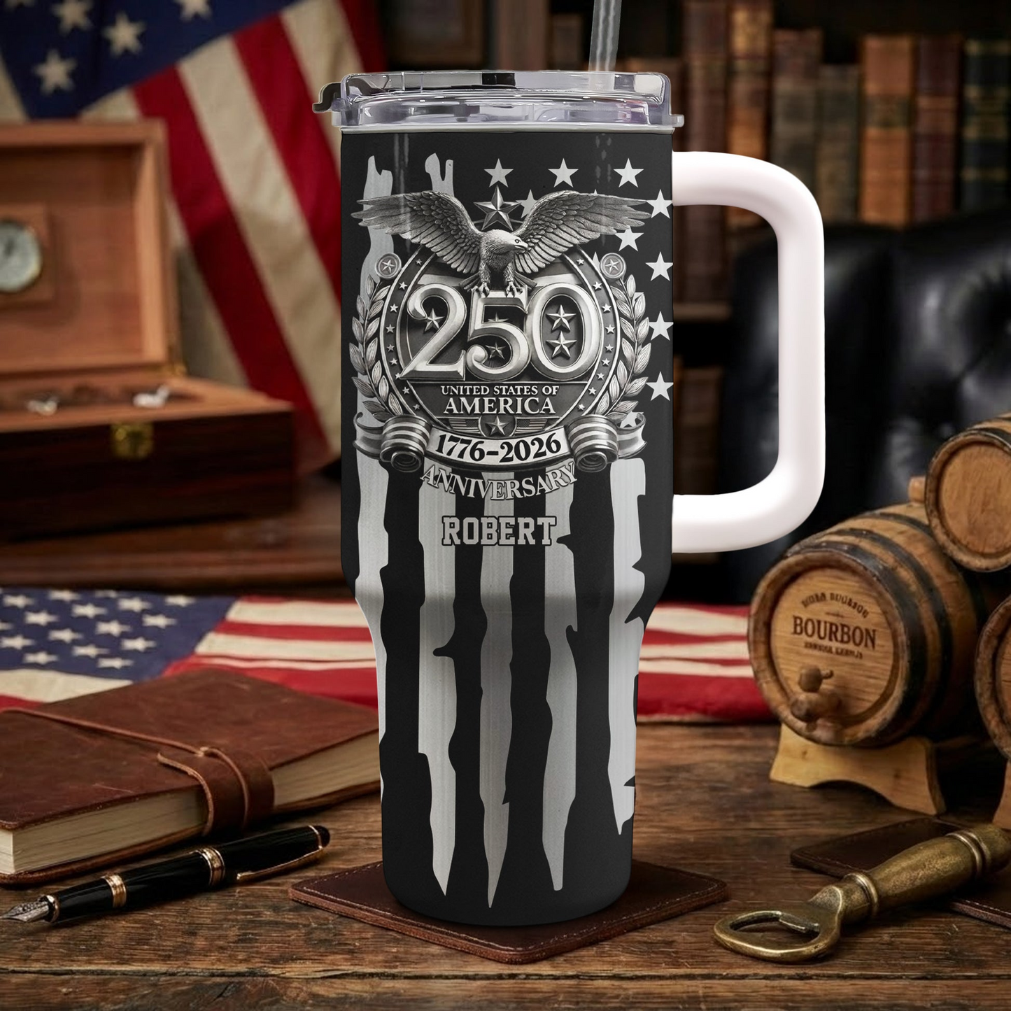 USA 250th Anniversary Gift For Him - Personalized 40oz Tumbler With Straw