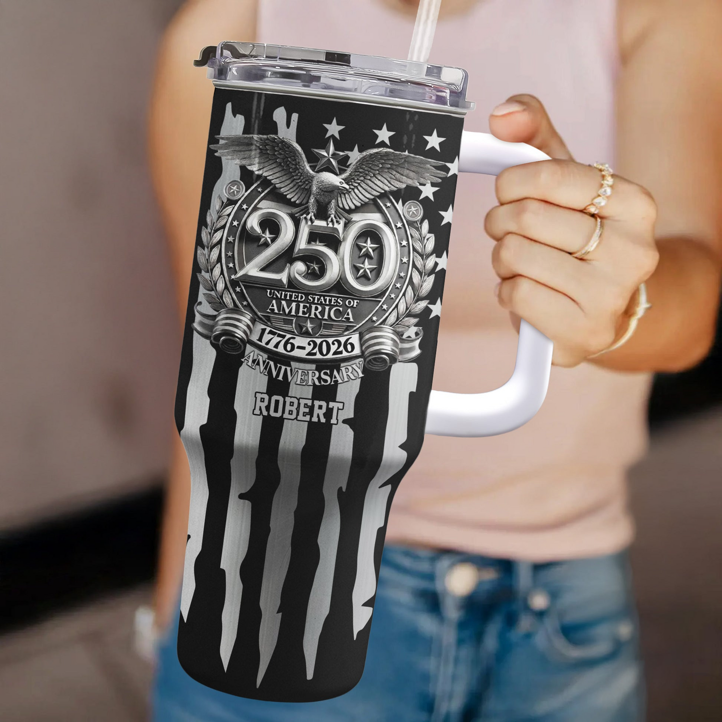 USA 250th Anniversary Gift For Him - Personalized 40oz Tumbler With Straw