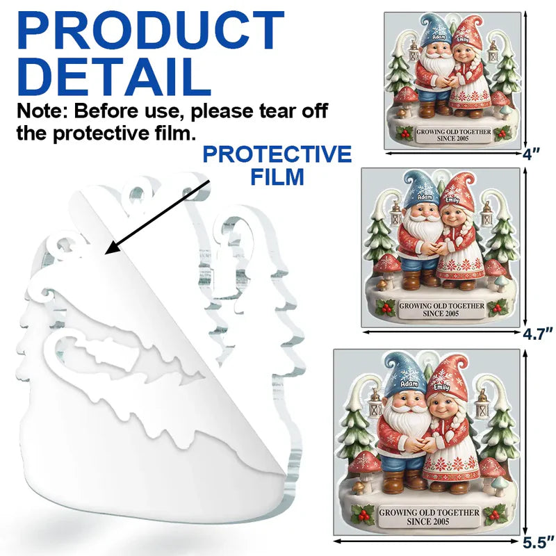 Christmas Gnome Couple Growing Old Together - Personalized Custom Shaped Acrylic Ornament